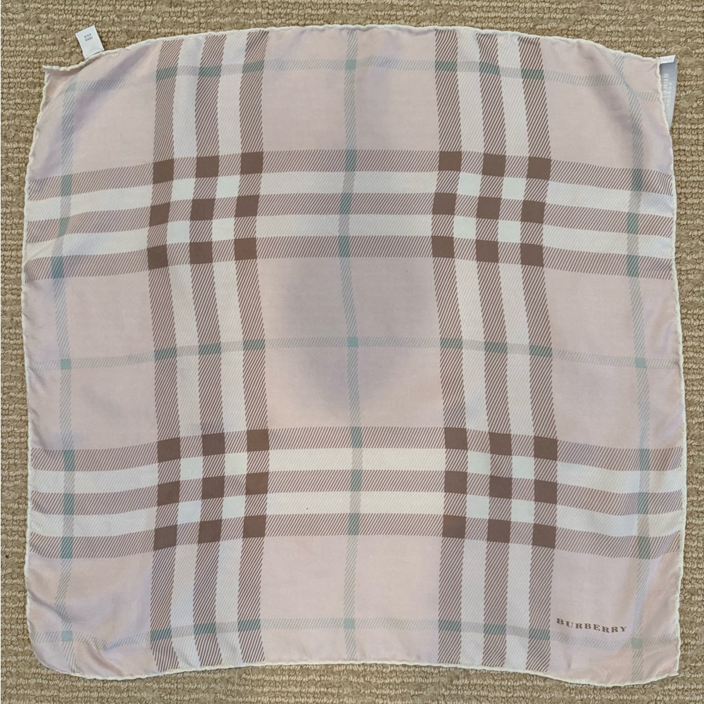 Burberry Pink, blue, brown and white silk scarf AUTHENTIC VINTAGE!